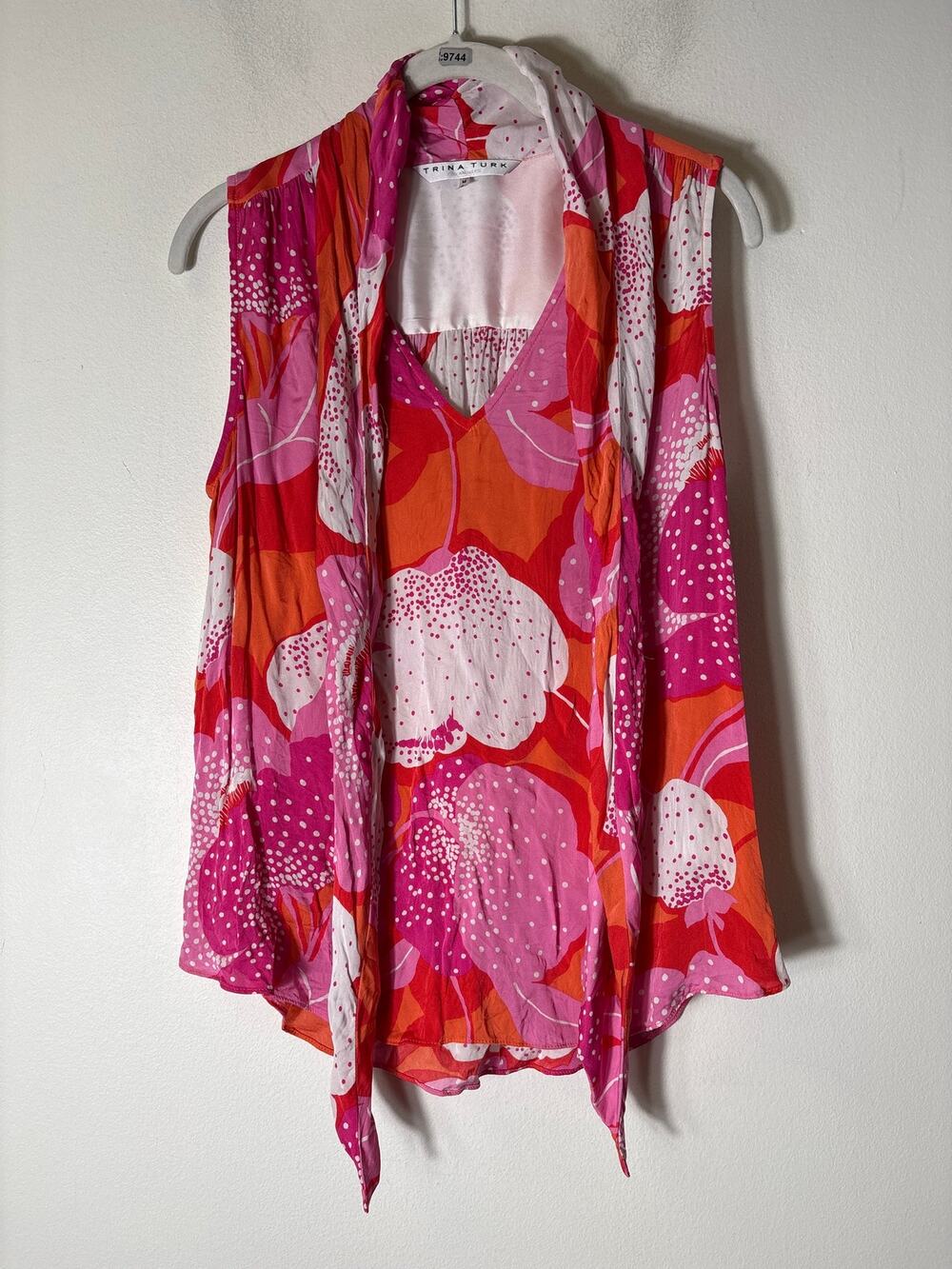 Trina Turk Pink Orange Sleeveless Silk Blend Top Sz M